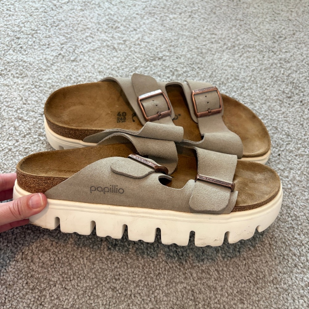 Papillio by Birkenstock Arizona Chunky Suede Platform Sandals Taupe 40 L9 M7
